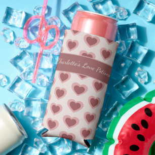Personalized Retro Hearts Pink Burgundy Seltzer Can Cooler