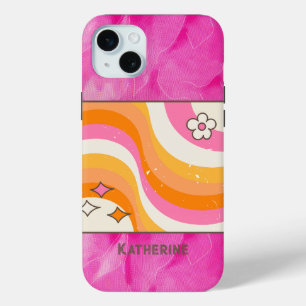 Personalized Retro Hot Pink & Orange iPhone 15 Mini Case