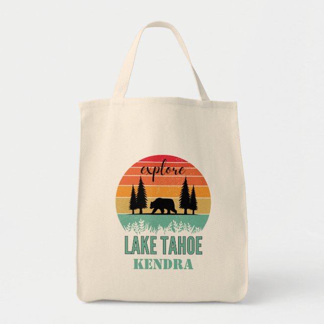 Personalized Retro Lake Tahoe California Bear  Tote Bag (Front)