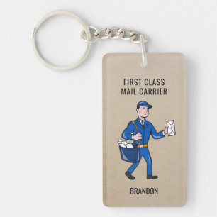 Personalized Retro Mailman Letter Carrier Key Ring