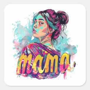 Personalized Retro  Mama Pop Art (13) Square Sticker