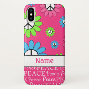Personalized Retro Pink Peace Sign Pattern Case-Mate iPhone Case