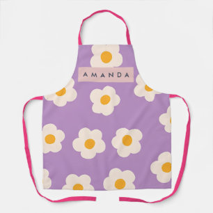 Personalized Retro Purple Daisy Flower Apron