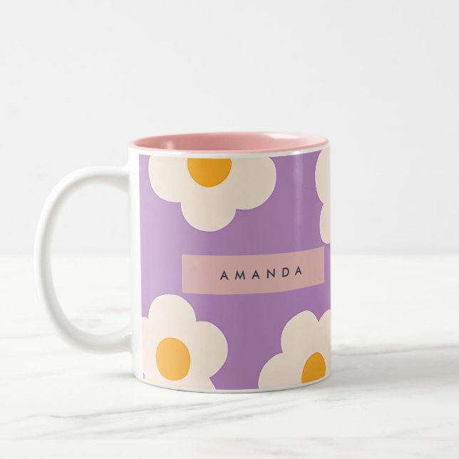 Personalized Retro Purple Daisy Flower Two-Tone Coffee Mug (Left)