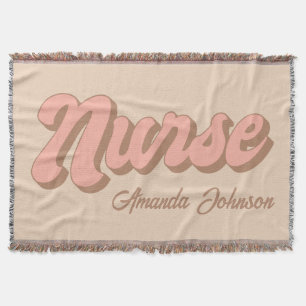 Personalized Retro Script Nurse Custom Throw Blanket