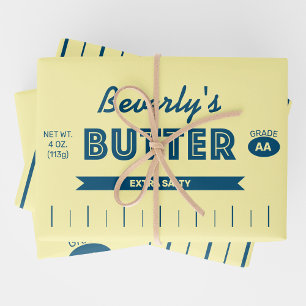 Personalized Retro Stick of Butter Fun Foodie  Wrapping Paper Sheet