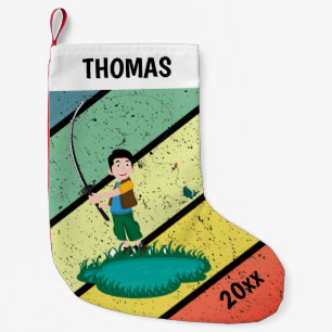 Personalized Retro Sunset Boy Child Bass Fishing Small Christmas Stocking