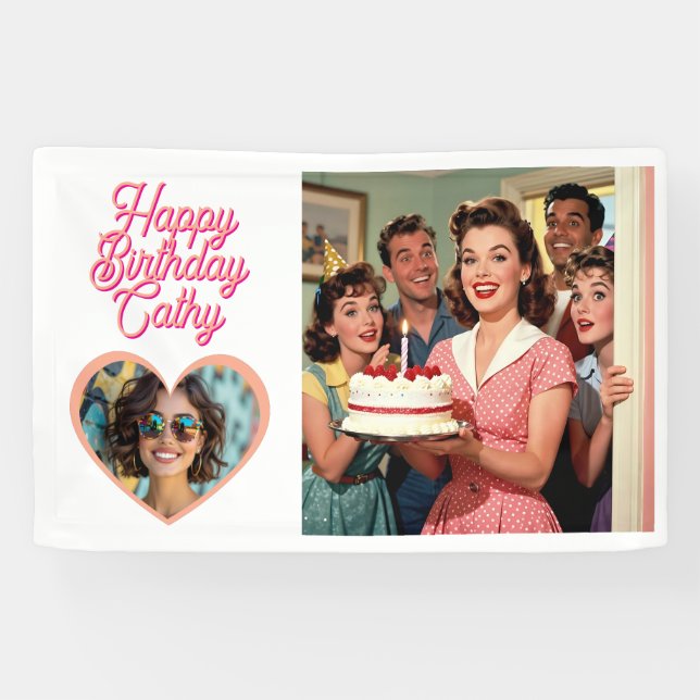 Personalized Retro Surprise Birthday Party Photo Banner (Horizontal)