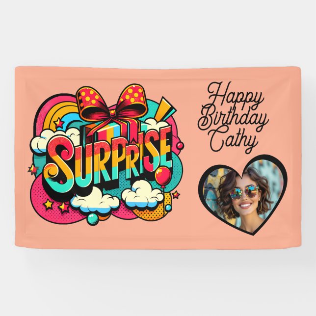 Personalized Retro Surprise Pop Art Party Birthday Banner (Horizontal)