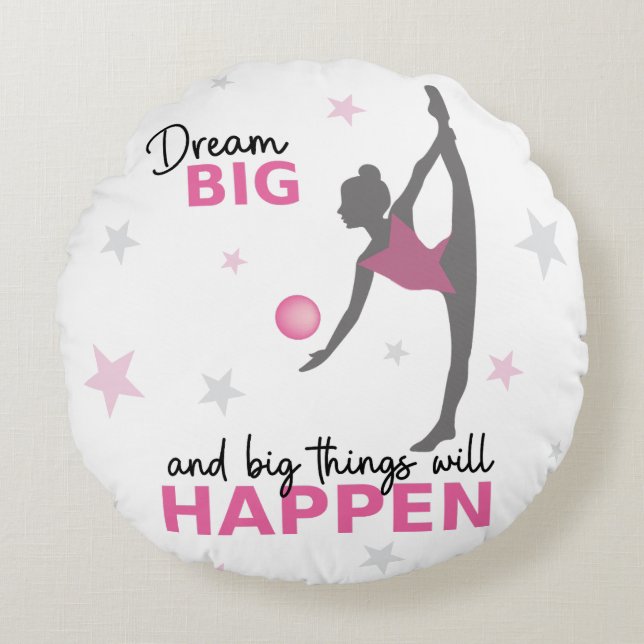 Personalized Rhythmic Gymnast Dream Big Round Pill Cushion (Front)