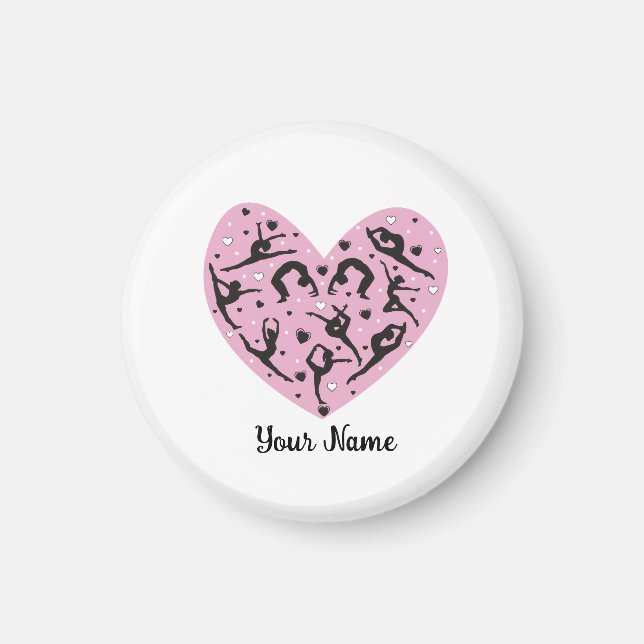 Personalized Rhythmic Gymnastics Magnet Pink Heart (Front)