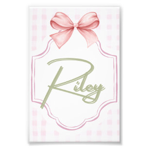Personalized Riley Baby Girl Nursery Bow&Gingham  Photo Print