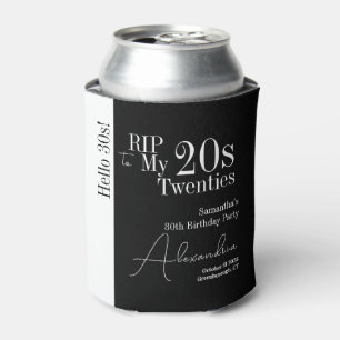 Personalized RIP 20s Hello 30s Black White Party Can Cooler