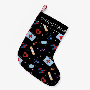 Personalized RN Nurse   Doctor Medical Pattern Small Christmas Stocking