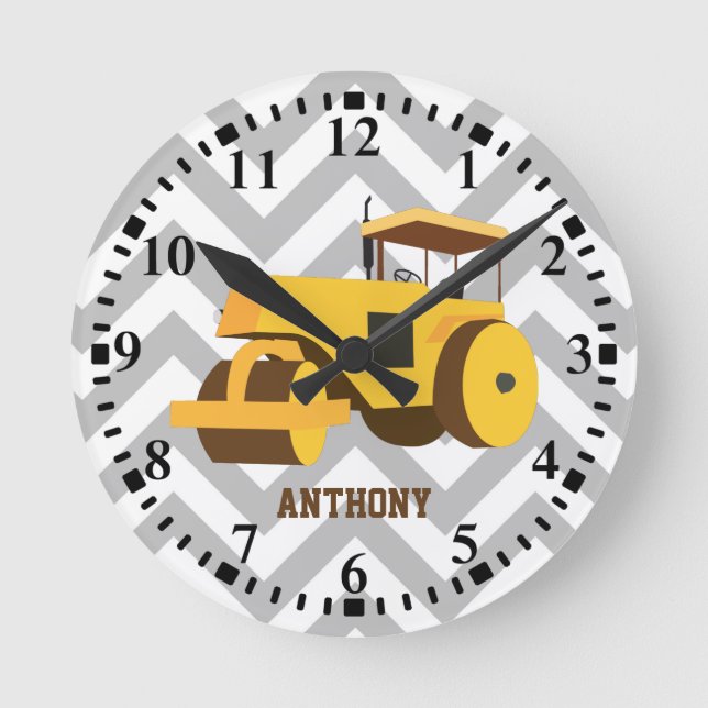 Personalized Road Roller Construction Truck Round Clock (Front)