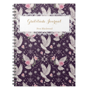 Personalized Romantic Maximalist Dove and Rose Notebook