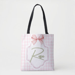 Personalized Rose Baby Girl Nursery Bow&Gingham Tote Bag