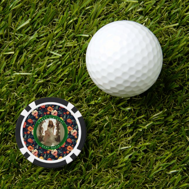 Personalized Rose Floral Happy Birthday Poker Chips (Golf Ball Marker)