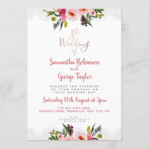Personalized Rose Gold Floral Wedding Invitation