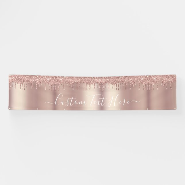 Personalized Rose Gold Glitter Banner Custom Text (Horizontal)