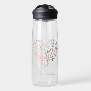 Personalized Rose Gold Heart Poses Namaste Yoga  Water Bottle