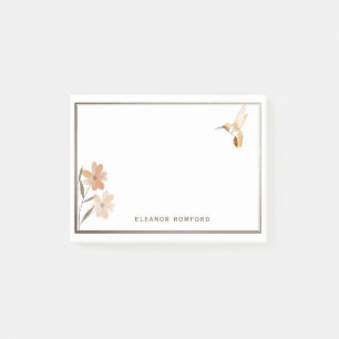 Personalized Rose Gold Hummingbird and Flower Post-it Notes