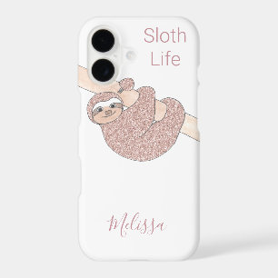 Personalized Rose Gold Sparkle Glitter Cute Sloth