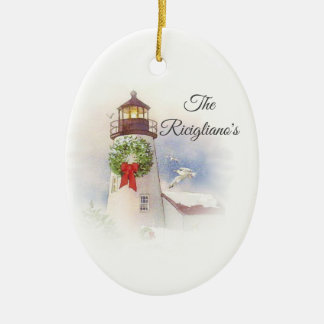 Personalized Round Ceramic Lighthouse Ornament