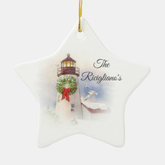 Personalized Round Ceramic Lighthouse Ornament