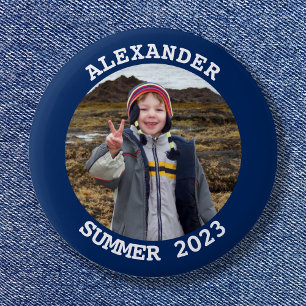 Personalized Round Family Photo Navy Blue 6 Cm Round Badge