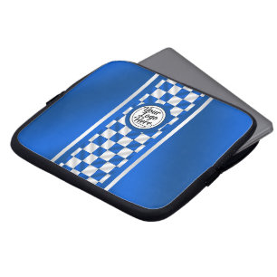 Personalized Royal Blue Checkered Racing Stripe Laptop Sleeve