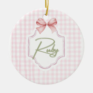 Personalized Ruby Baby Girl Nursery Bow&Gingham Ceramic Tree Decoration
