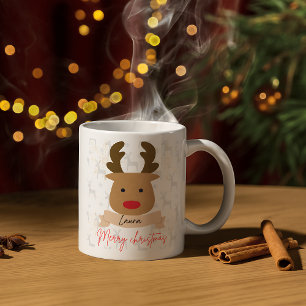 Personalized Rudolph Reindeer Red-Handle Christmas Mug