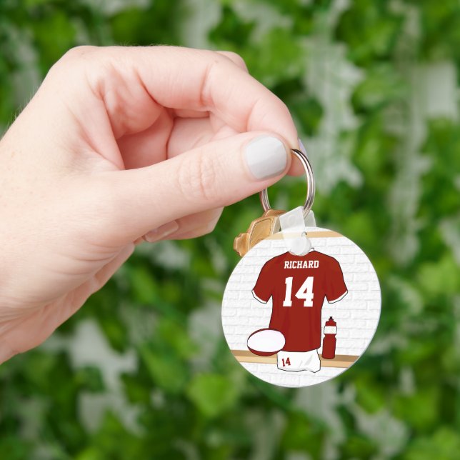 Personalized Rugby Jersey in locker room Key Ring (Hand)