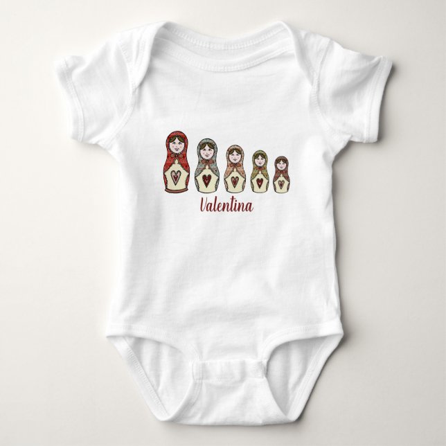 Personalized Russian Doll Matryoshka Baby Bodysuit (Front)