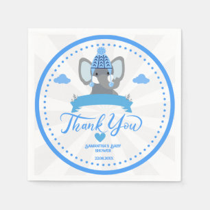 Personalized Rustic Blue Elephant  boy Baby Shower Napkin