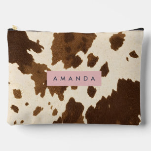 Personalized Rustic Brown Cowhide Print Accessory Pouch