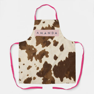 Personalized Rustic Brown Cowhide Print Apron