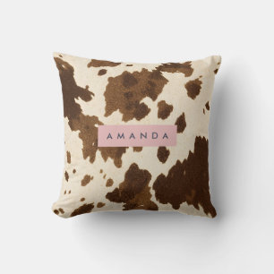 Personalized Rustic Brown Cowhide Print Cushion