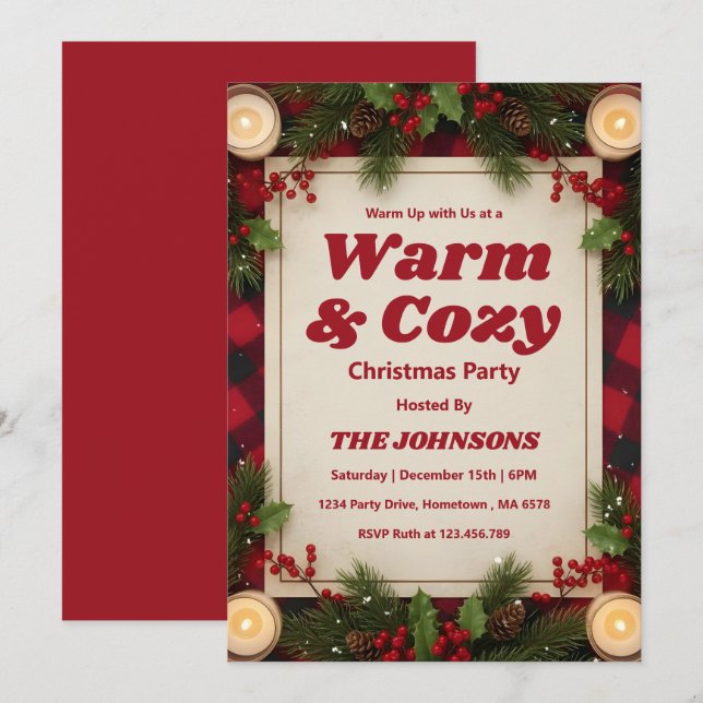 Personalized Rustic Cabin Christmas Party Invitation (Front/Back)