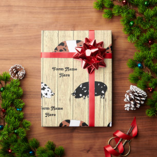 Personalized Rustic Christmas KuneKune Pig Herd Wrapping Paper