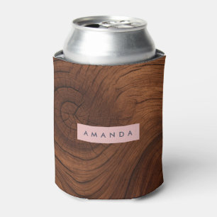 Personalized Rustic Dark Wood Woodgrain Style Can Cooler