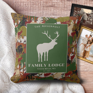 Personalized Rustic Elk Camo Family Lodge Cushion