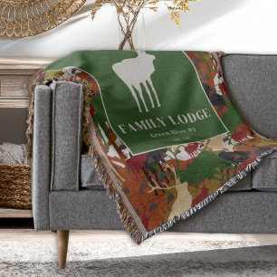 Personalized Rustic Elk Camo Family Lodge Throw Blanket
