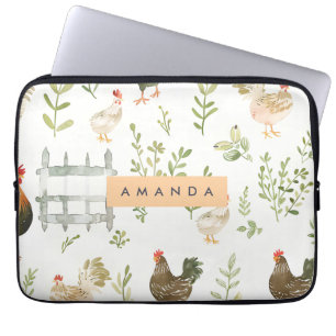 Personalized Rustic Farmhouse Chicken & Greenery  Laptop Sleeve