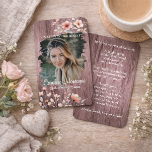 Personalized Rustic Floral Photo Memorial Card