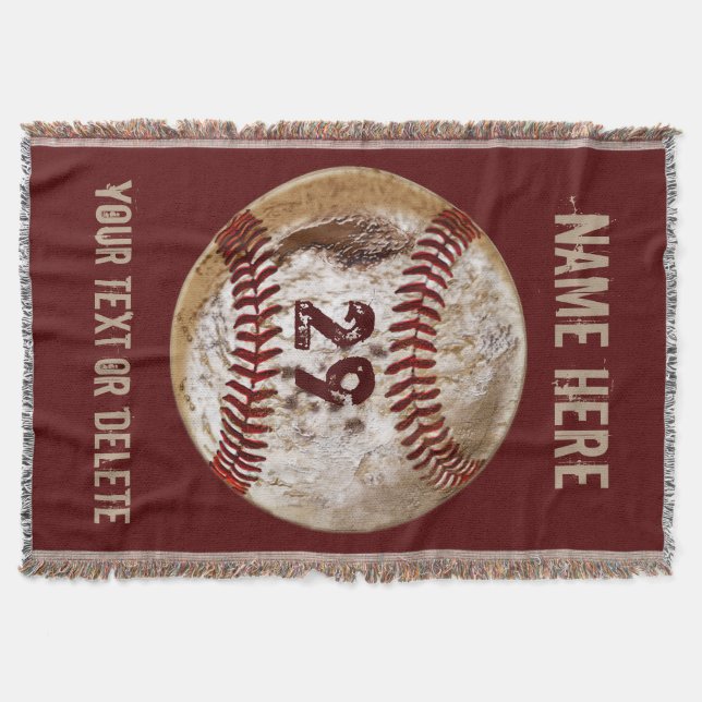 PERSONALIZED Rustic Grunge Baseball Throw Blanket (Front)