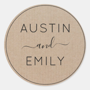 Personalized Rustic Modern Boho Wedding Kraft Clas Classic Round Sticker