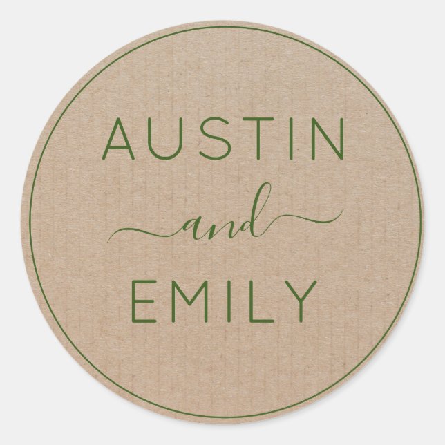 Personalized Rustic Modern Boho Wedding Kraft  Classic Round Sticker (Front)