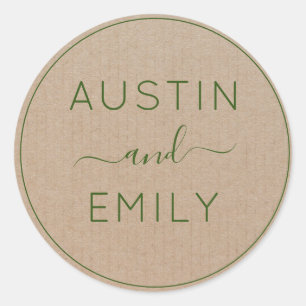 Personalized Rustic Modern Boho Wedding Kraft  Classic Round Sticker